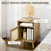 HOMCOM Set de 2 noptiere moderne pentru dormitor si living cu dulap si raft deschis, din PAL, ratan si MDF, 39x35x60 cm 