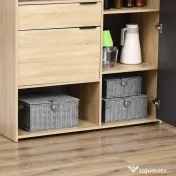 HOMCOM Set de 3 cosuri din rachita PP cu capac, containere dreptunghiulare de diferite dimensiuni, gri 
