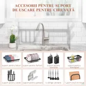 HOMCOM Suport pentru Vase Modulabil de Chiuvetă cu 2 Niveluri, Picioare Antialunecare, din Oțel, 65x31,5x52,5 cm, Negru 