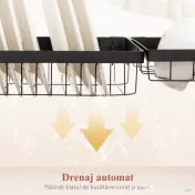 HOMCOM Suport pentru Vase Modulabil de Chiuvetă cu 2 Niveluri, Picioare Antialunecare, din Oțel, 65x31,5x52,5 cm, Negru 