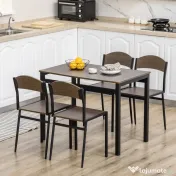 HOMCOM Set de sufragerie 5 piese cu 1 masa dreptunghiulara 100x63x76,5 cm si 4 scaune 45x40x82 cm, otel si MDF, maro negru 