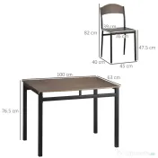 HOMCOM Set de sufragerie 5 piese cu 1 masa dreptunghiulara 100x63x76,5 cm si 4 scaune 45x40x82 cm, otel si MDF, maro negru 