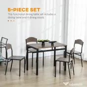 HOMCOM Set de sufragerie 5 piese cu 1 masa dreptunghiulara 100x63x76,5 cm si 4 scaune 45x40x82 cm, otel si MDF, maro negru 