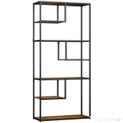 HOMCOM Bibliotecă Mobilă cu 7 Nivele din Lemn și Oțel în Stil Industrial, 83x34x180 cm, Maro | Aosom Romania