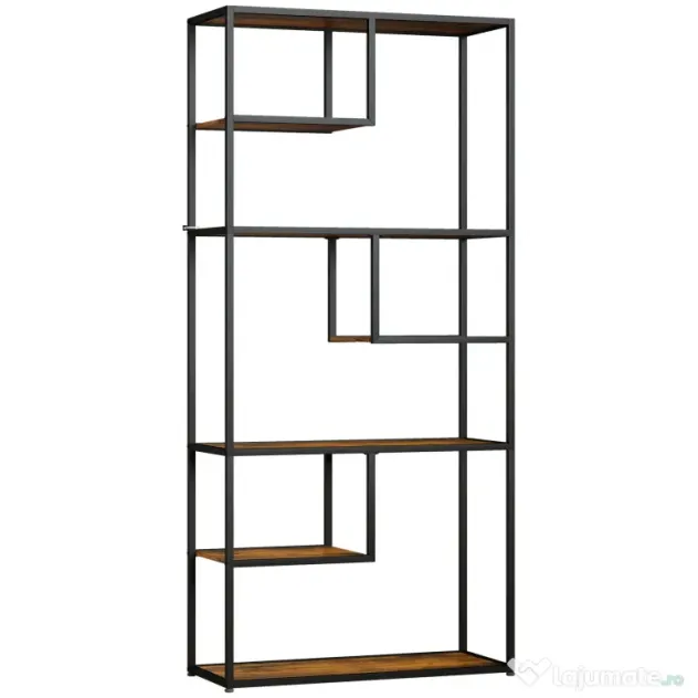 HOMCOM Bibliotecă Mobilă cu 7 Nivele din Lemn și Oțel în Stil Industrial, 83x34x180 cm, Maro | Aosom Romania