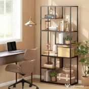 HOMCOM Bibliotecă Mobilă cu 7 Nivele din Lemn și Oțel în Stil Industrial, 83x34x180 cm, Maro | Aosom Romania