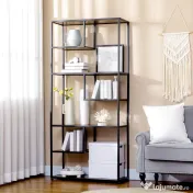 HOMCOM Bibliotecă Mobilă cu 7 Nivele din Lemn și Oțel în Stil Industrial, 83x34x180 cm, Maro | Aosom Romania