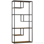 HOMCOM Bibliotecă Mobilă cu 7 Nivele din Lemn și Oțel în Stil Industrial, 83x34x180 cm, Maro