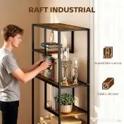 HOMCOM Bibliotecă Mobilă cu 7 Nivele din Lemn și Oțel în Stil Industrial, 83x34x180 cm, Maro 