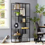 HOMCOM Bibliotecă Mobilă cu 7 Nivele din Lemn și Oțel în Stil Industrial, 83x34x180 cm, Maro 