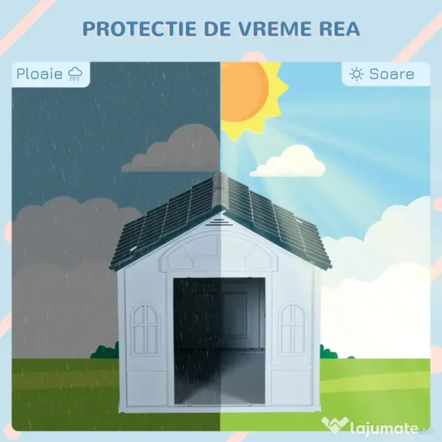 PawHut Casă Plastic pentru Caini Talie Mare Protecție Climatică Albastru 65x75.7x63cm | Aosom Romania