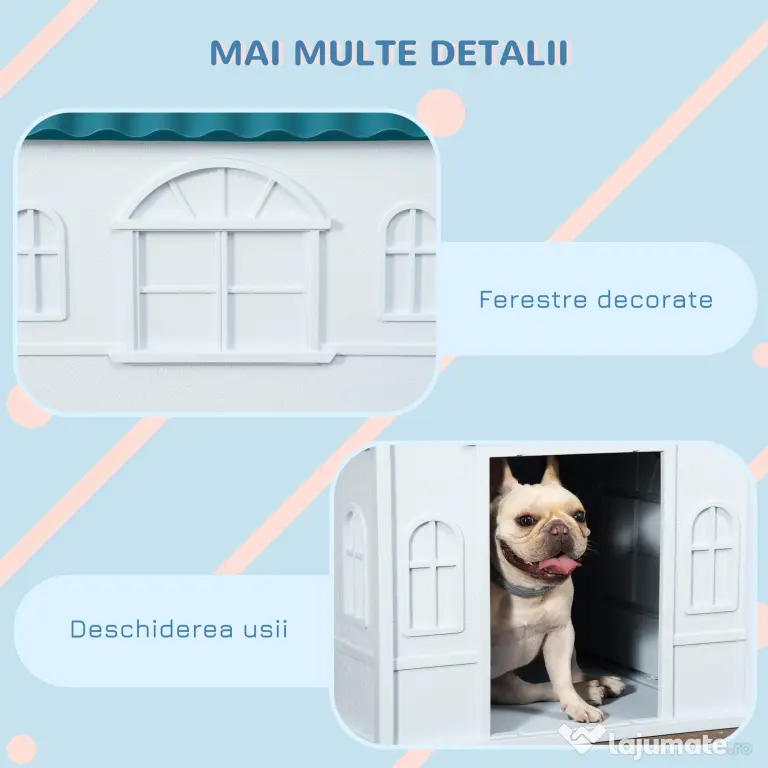 PawHut Casă Plastic pentru Caini Talie Mare Protecție Climatică Albastru 65x75.7x63cm | Aosom Romania