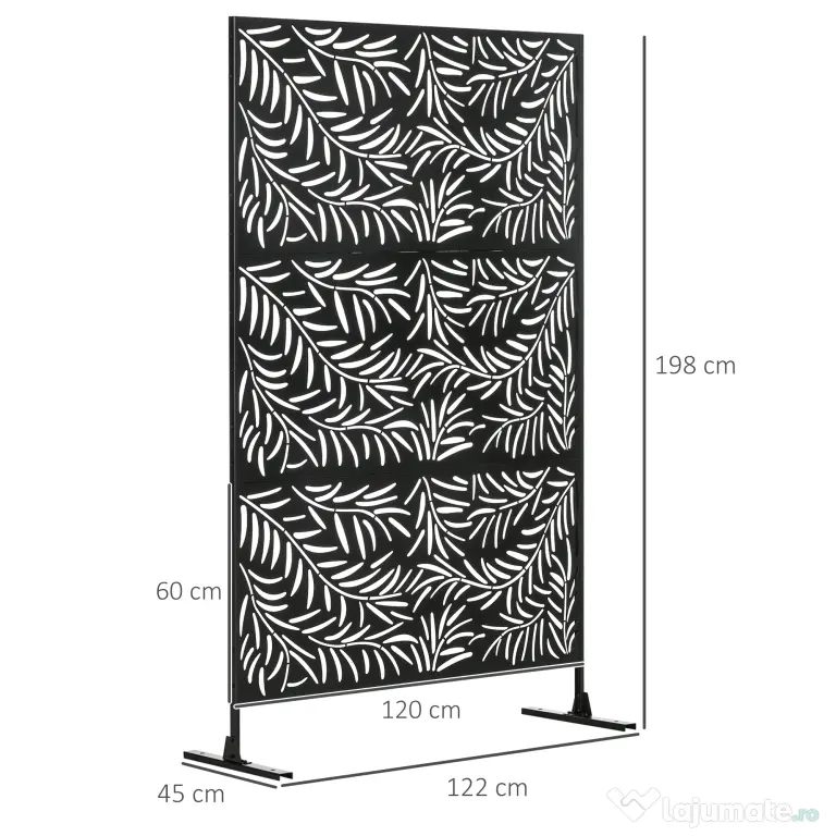Outsunny Paravan Exterior cu 2 Picioare din Oțel, pentru Exterior și Grădină, 122x45x198 cm, Negru | Aosom Romania
