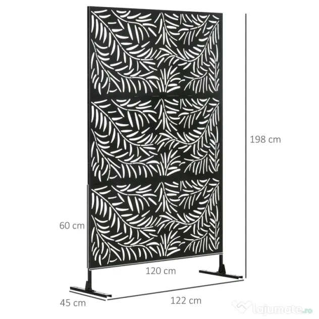 Outsunny Paravan Exterior cu 2 Picioare din Oțel, pentru Exterior și Grădină, 122x45x198 cm, Negru | Aosom Romania