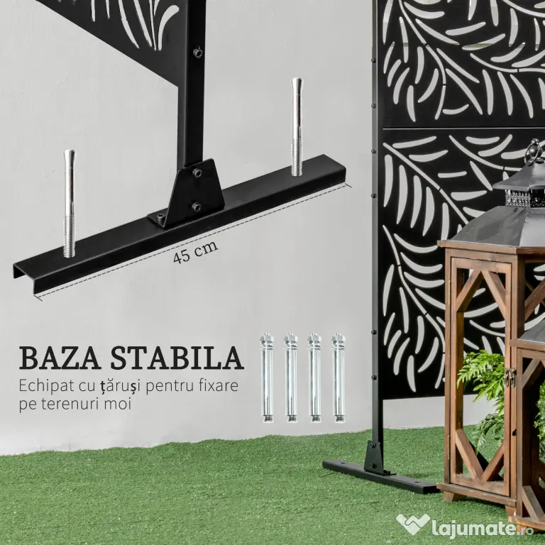 Outsunny Paravan Exterior cu 2 Picioare din Oțel, pentru Exterior și Grădină, 122x45x198 cm, Negru | Aosom Romania