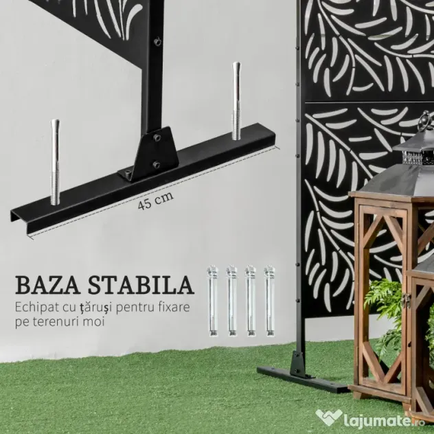 Outsunny Paravan Exterior cu 2 Picioare din Oțel, pentru Exterior și Grădină, 122x45x198 cm, Negru | Aosom Romania