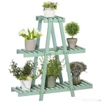 Outsunny Suport pentru plante din lemn de brad cu 3 niveluri pentru interior si exterior, 76x26x76cm, verde deschis