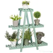 Outsunny Suport pentru plante din lemn de brad cu 3 niveluri pentru interior si exterior, 76x26x76cm, verde deschis