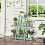 Outsunny Suport pentru plante din lemn de brad cu 3 niveluri pentru interior si exterior, 76x26x76cm, verde deschis