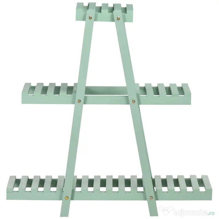 Outsunny Suport pentru plante din lemn de brad cu 3 niveluri pentru interior si exterior, 76x26x76cm, verde deschis