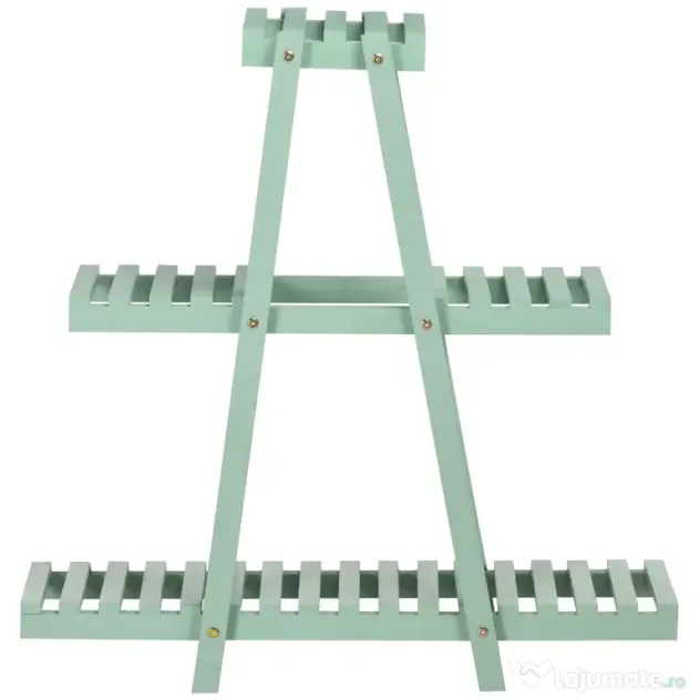 Outsunny Suport pentru plante din lemn de brad cu 3 niveluri pentru interior si exterior, 76x26x76cm, verde deschis