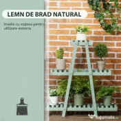 Outsunny Suport pentru plante din lemn de brad cu 3 niveluri pentru interior si exterior, 76x26x76cm, verde deschis