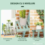 Outsunny Suport pentru plante din lemn de brad cu 3 niveluri pentru interior si exterior, 76x26x76cm, verde deschis