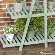 Outsunny Suport pentru plante din lemn de brad cu 3 niveluri pentru interior si exterior, 76x26x76cm, verde deschis