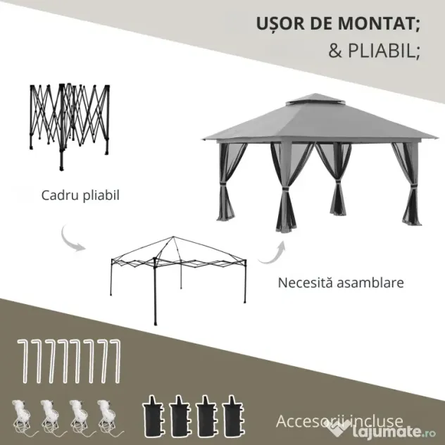 Outsunny Cort foisor pliabil cu inaltime ajustabila, 4 Saci de greutati pentru Petreceri in aer liber pe terasa si in gradina | Aosom Romania