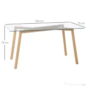 HOMCOM Masa de sufragerie dreptunghiulara pentru max 4 persoane, din otel cu blat din sticla securizata, pentru bucatarie, sufragerie si living, 150x75x76 cm 