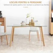 HOMCOM Masa de sufragerie dreptunghiulara pentru max 4 persoane, din otel cu blat din sticla securizata, pentru bucatarie, sufragerie si living, 150x75x76 cm 