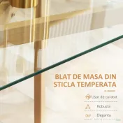 HOMCOM Masa de sufragerie dreptunghiulara pentru max 4 persoane, din otel cu blat din sticla securizata, pentru bucatarie, sufragerie si living, 150x75x76 cm 