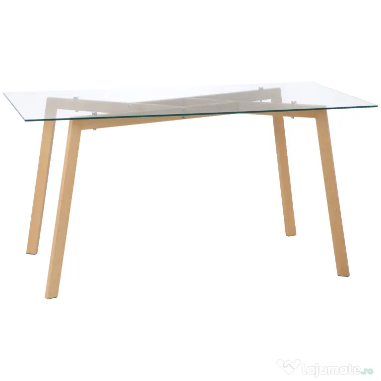 HOMCOM Masă sticla dreptunghiulară pentru 4 Persoane din Oțel cu Blat din Sticlă Securizată 150x75x76 cm | Aosom Romania