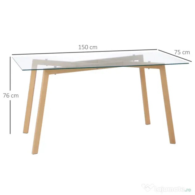 HOMCOM Masă sticla dreptunghiulară pentru 4 Persoane din Oțel cu Blat din Sticlă Securizată 150x75x76 cm | Aosom Romania