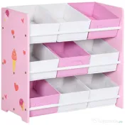 ZONEKIZ Dulăpior de Jucării cu 9 Coșuri Detașabile din MDF și Material Textil Roz 