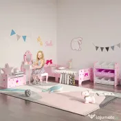 ZONEKIZ Dulăpior de Jucării cu 9 Coșuri Detașabile din MDF și Material Textil Roz 