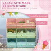 ZONEKIZ Dulăpior de Jucării cu 9 Coșuri Detașabile din MDF și Material Textil Roz 