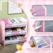 ZONEKIZ Dulăpior de Jucării cu 9 Coșuri Detașabile din MDF și Material Textil Roz 