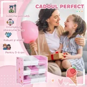 ZONEKIZ Dulăpior de Jucării cu 9 Coșuri Detașabile din MDF și Material Textil Roz 