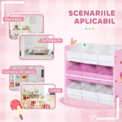 ZONEKIZ Dulăpior de Jucării cu 9 Coșuri Detașabile din MDF și Material Textil Roz 