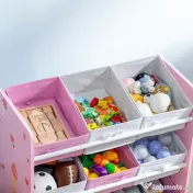 ZONEKIZ Dulăpior de Jucării cu 9 Coșuri Detașabile din MDF și Material Textil Roz 