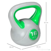 SPORTNOW Kettlebell 16kg din PU cu nisip si baza plata, maner practic 26x18x32 cm, Verde