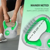 SPORTNOW Kettlebell 16kg din PU cu nisip si baza plata, maner practic 26x18x32 cm, Verde