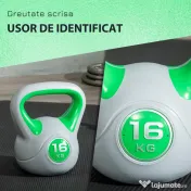 SPORTNOW Kettlebell 16kg din PU cu nisip si baza plata, maner practic 26x18x32 cm, Verde