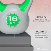 SPORTNOW Kettlebell 16kg din PU cu nisip si baza plata, maner practic 26x18x32 cm, Verde