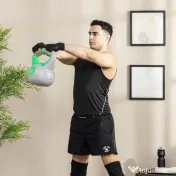 SPORTNOW Kettlebell 16kg din PU cu nisip si baza plata, maner practic 26x18x32 cm, Verde