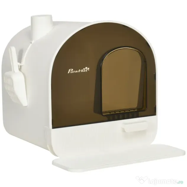 Letiera pentru pisici inchisa cu filtru, tava detasabila, PP, Alb si Negru 43x44x47cm PawHut | Aosom Romania