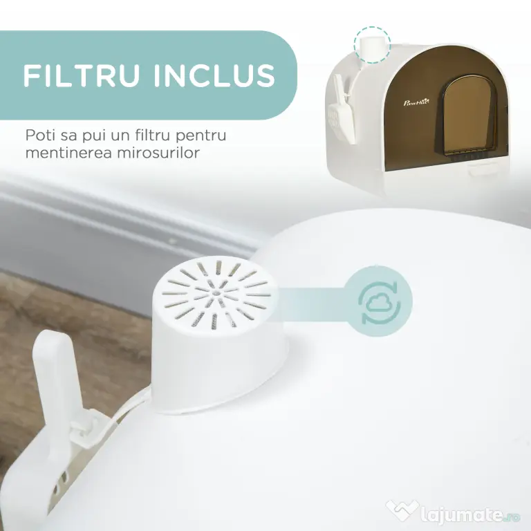 Letiera pentru pisici inchisa cu filtru, tava detasabila, PP, Alb si Negru 43x44x47cm PawHut | Aosom Romania