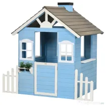 Outsunny Căsuță din Lemn de Exterior pentru Copii cu Ușă și Ferestre, Căsuță pentru Copii de 3-7 Ani, 151x112.5x142 cm, Albastru | Aosom Romania