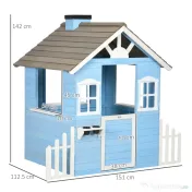 Outsunny Căsuță din Lemn de Exterior pentru Copii cu Ușă și Ferestre, Căsuță pentru Copii de 3-7 Ani, 151x112.5x142 cm, Albastru | Aosom Romania 